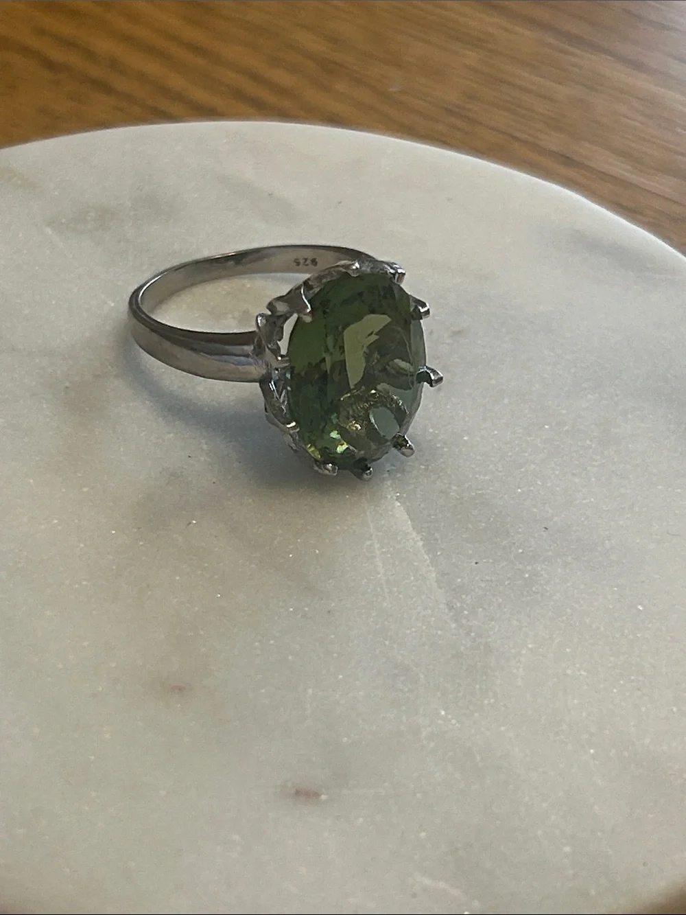 Sterling Silver Green Oval Gemstone Halo Ring - Women's Jewelry